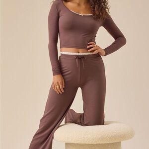 Altar'd State Mauve Brown Long-Sleeve Cropped Lounge Set